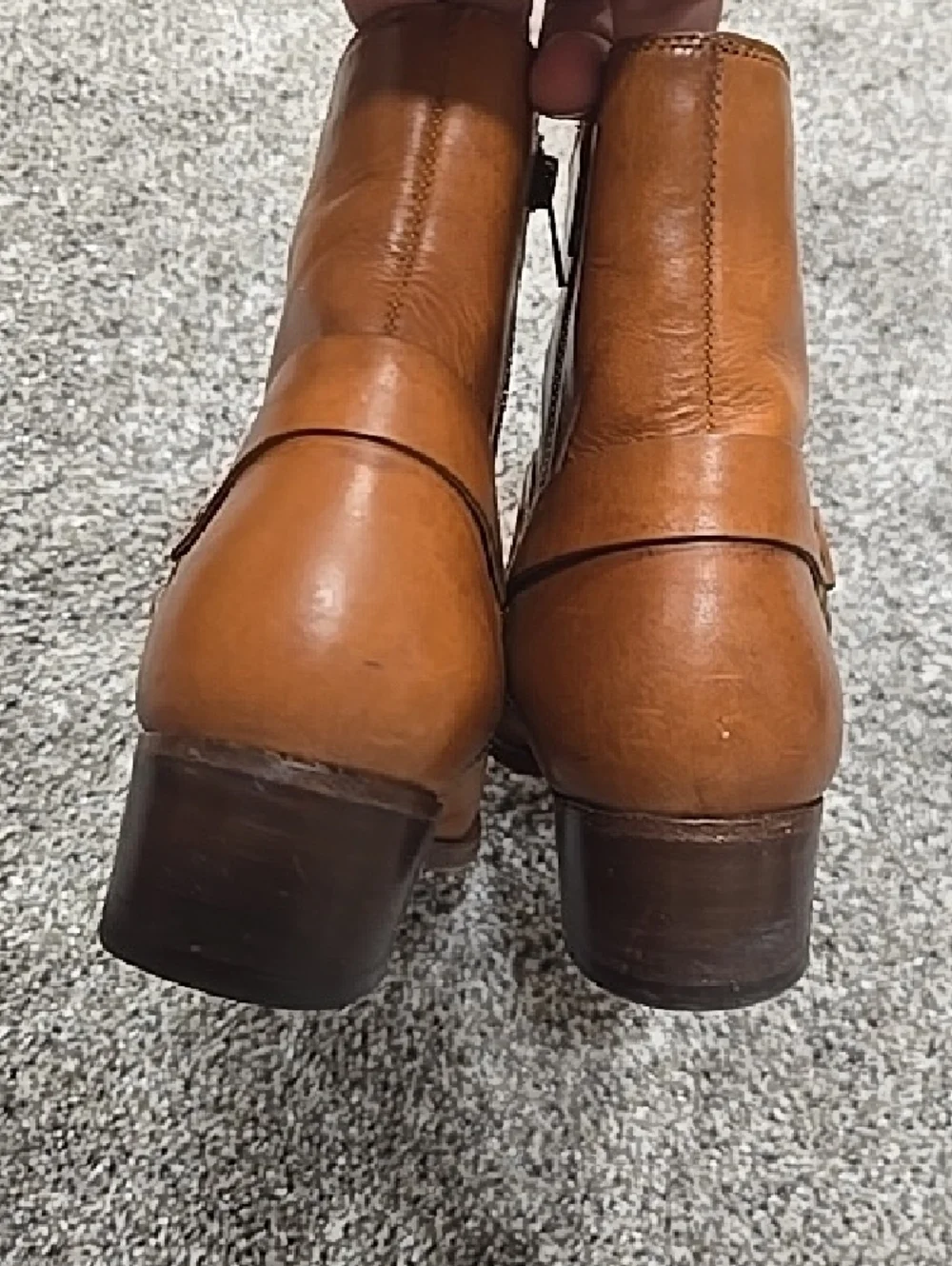 Frye Dara Cognac Leather Chukka Biker Boots with Side Zip